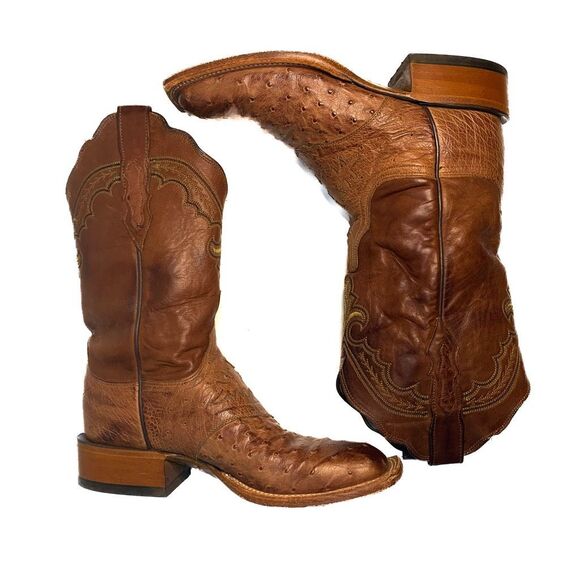 Lucchese 2000 Ostrich Skin Leather Western Brown Square Toe Cowgirl Boot Size 7 - Picture 4 of 9